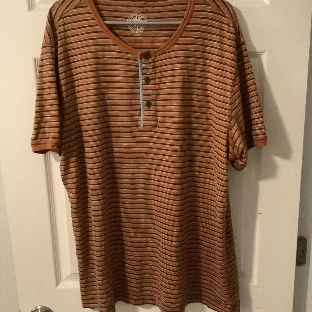 G.H. Bass & Co. Tan and Black Striped Henley Tee